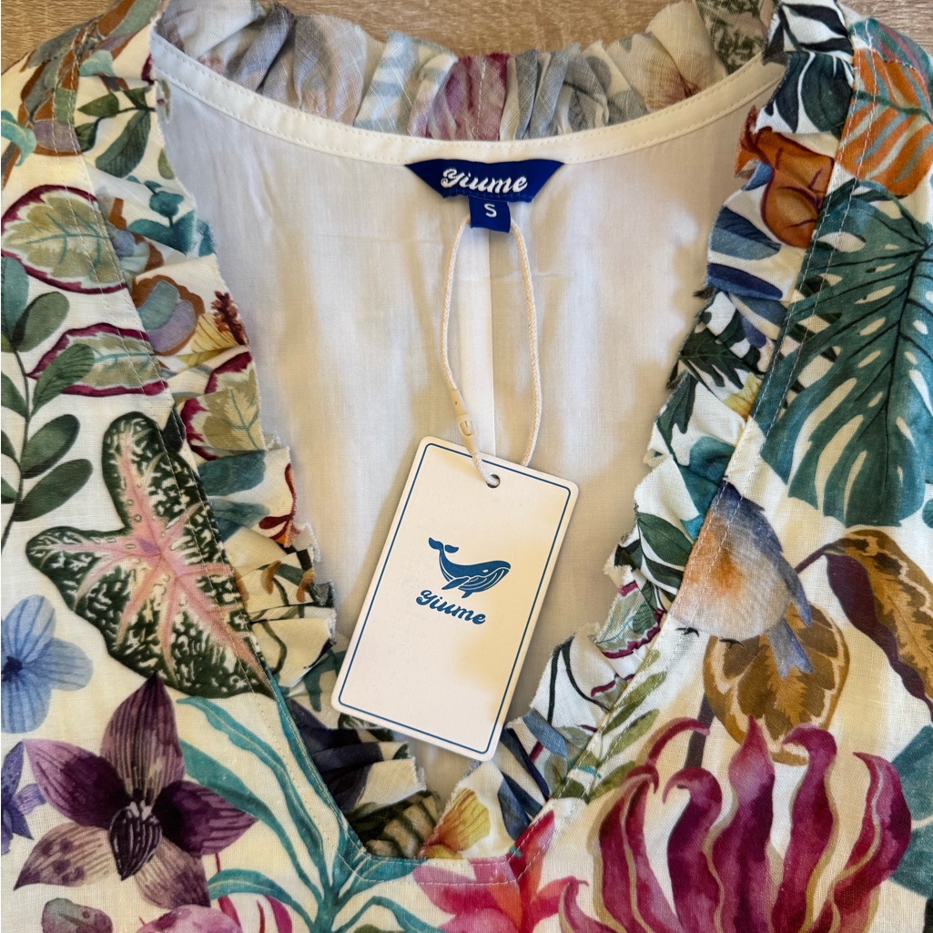 Yiume Afternoon Garden Dress Hawaiian Tropical Linen Blend Dress Women’s Sz S — image 8 of 8